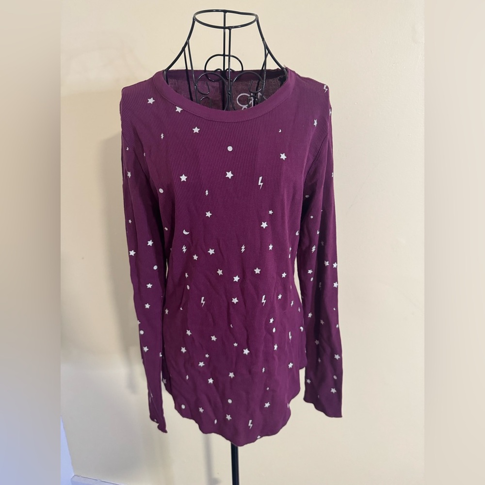NWT Chaser Star Moon & Lightening Bolt Thermal In Burgundy Size Medium